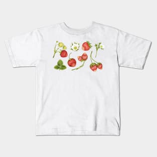 Vintage Strawberries Strawberry Flower Cottagecore Kids T-Shirt